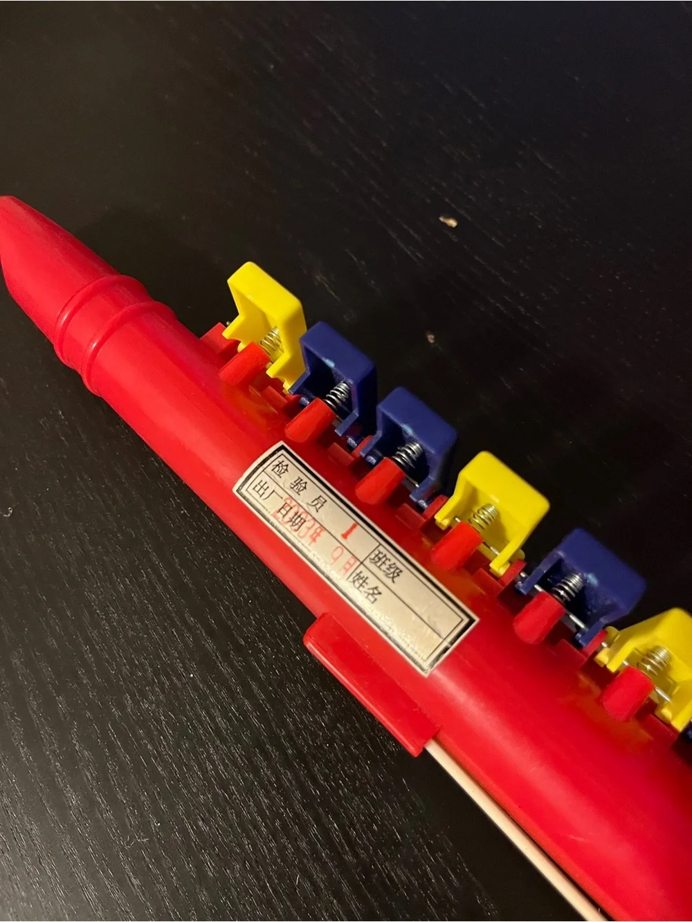 Vintage Toy Saxophone Clarinet Red Blue Yellow Plastic Keyed Horn 12”